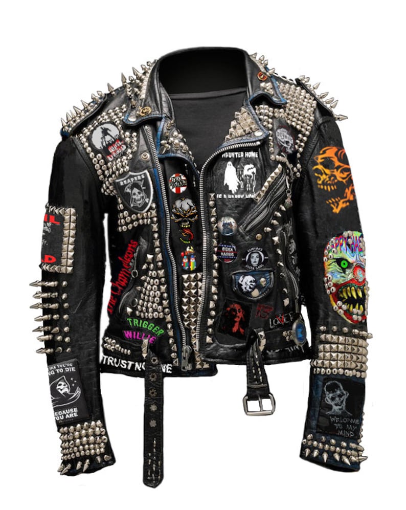 Rebel Armour spiked patch leather jacket back