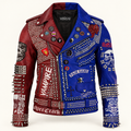 Men’s Two-Tone Studded Cowhide Punk Biker Jacket