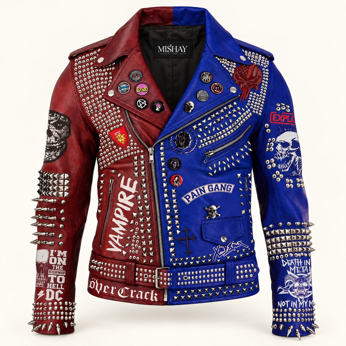 Men’s Two-Tone Studded Cowhide Punk Biker Jacket