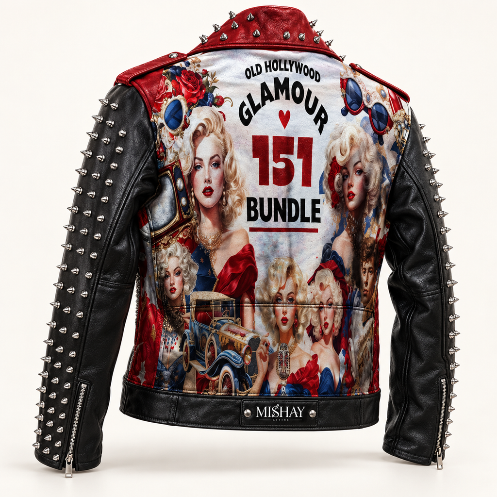 Marilyn Monroe Patchwork Studded Leather Punk Biker Jacket
