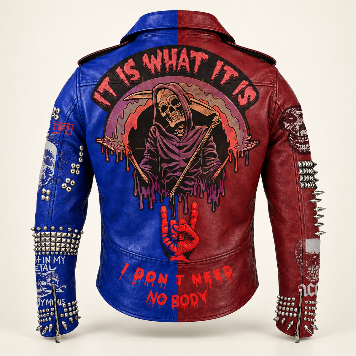Men’s Two-Tone Studded Cowhide Punk Biker Jacket