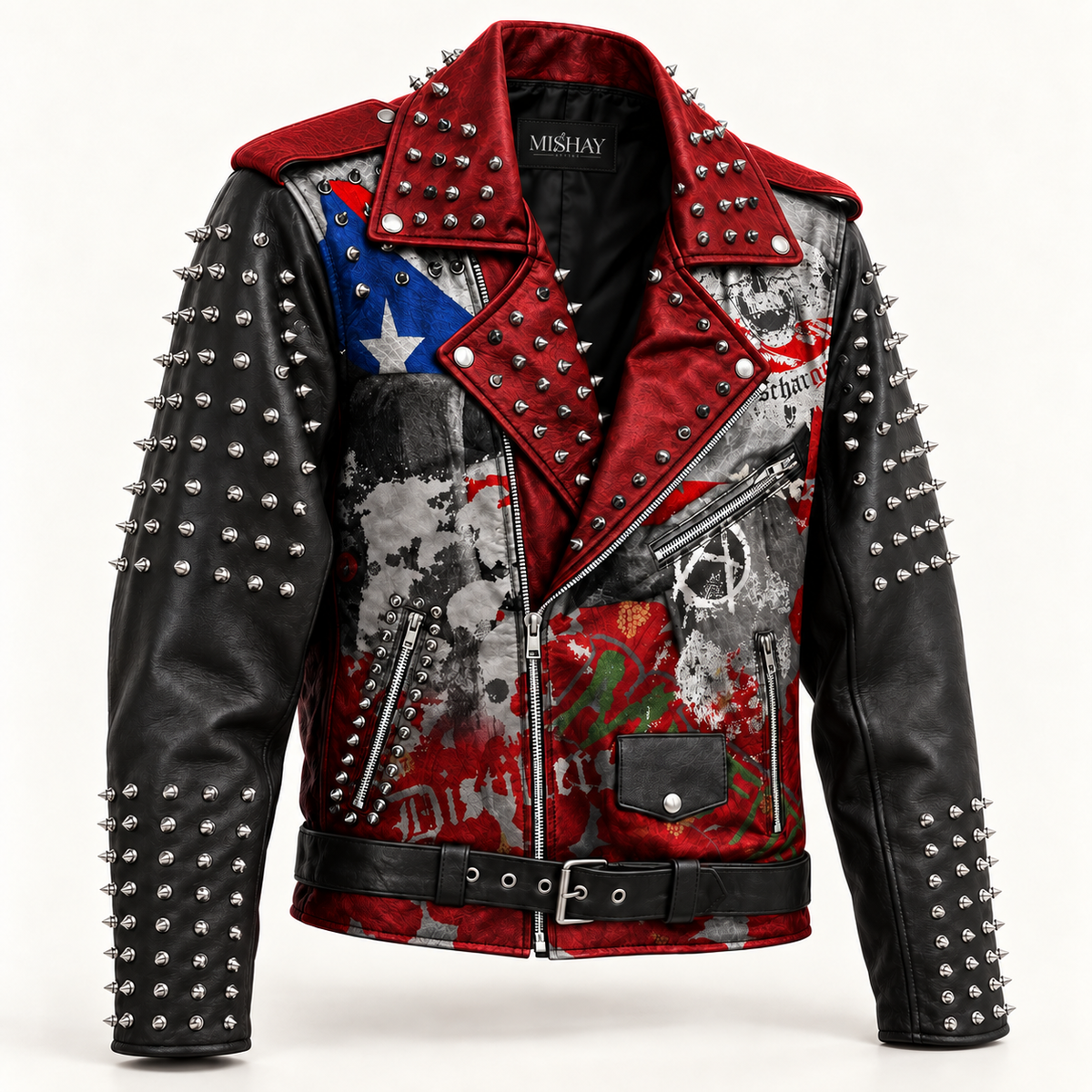 Marilyn Monroe Patchwork Studded Leather Punk Biker Jacket