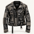 Men’s Spiked Studded Leather Biker Jacket with Gothic Patches