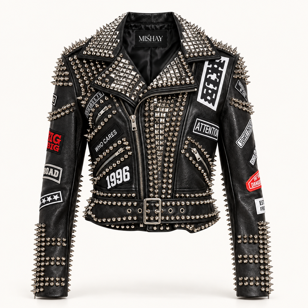 Handmade Studded Cowhide Leather Biker Jacket – Gothic Punk Style