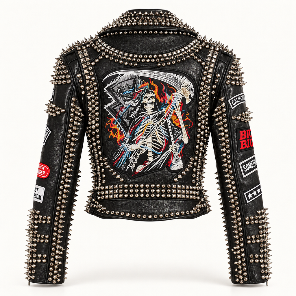 Handmade Studded Cowhide Leather Biker Jacket – Gothic Punk Style