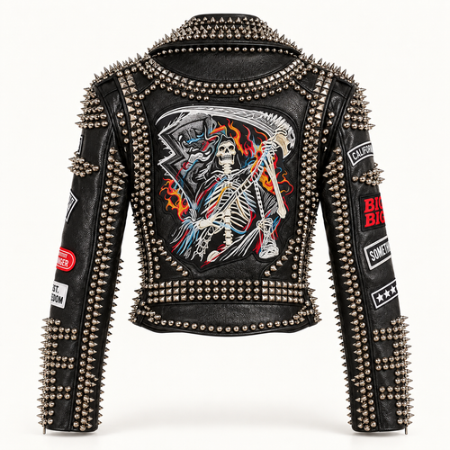 Handmade Studded Cowhide Leather Biker Jacket – Gothic Punk Style