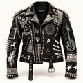 Men's Studded Black Leather Jacket, Western Steampunk Rocker Style