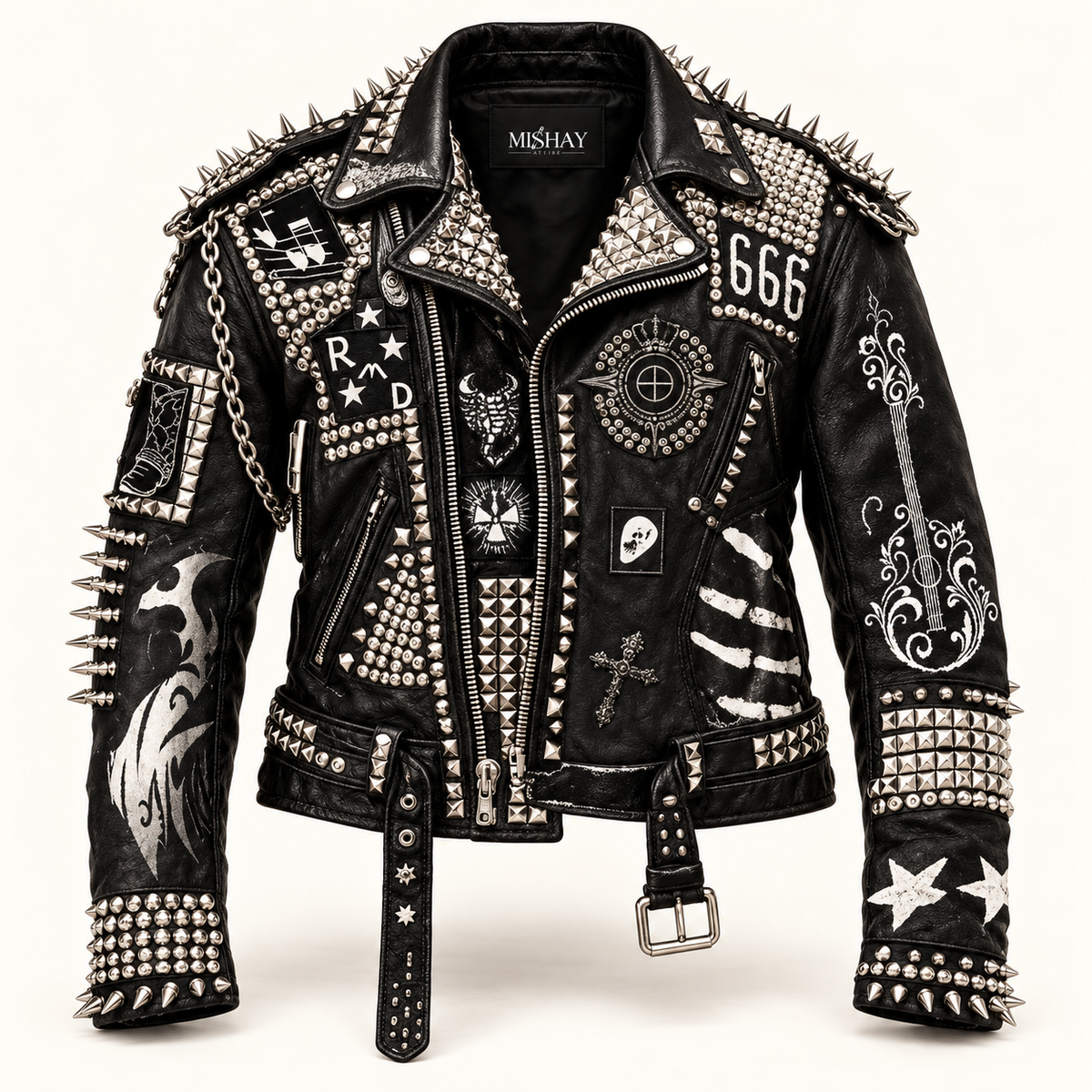 Men's Studded Black Leather Jacket, Western Steampunk Rocker Style
