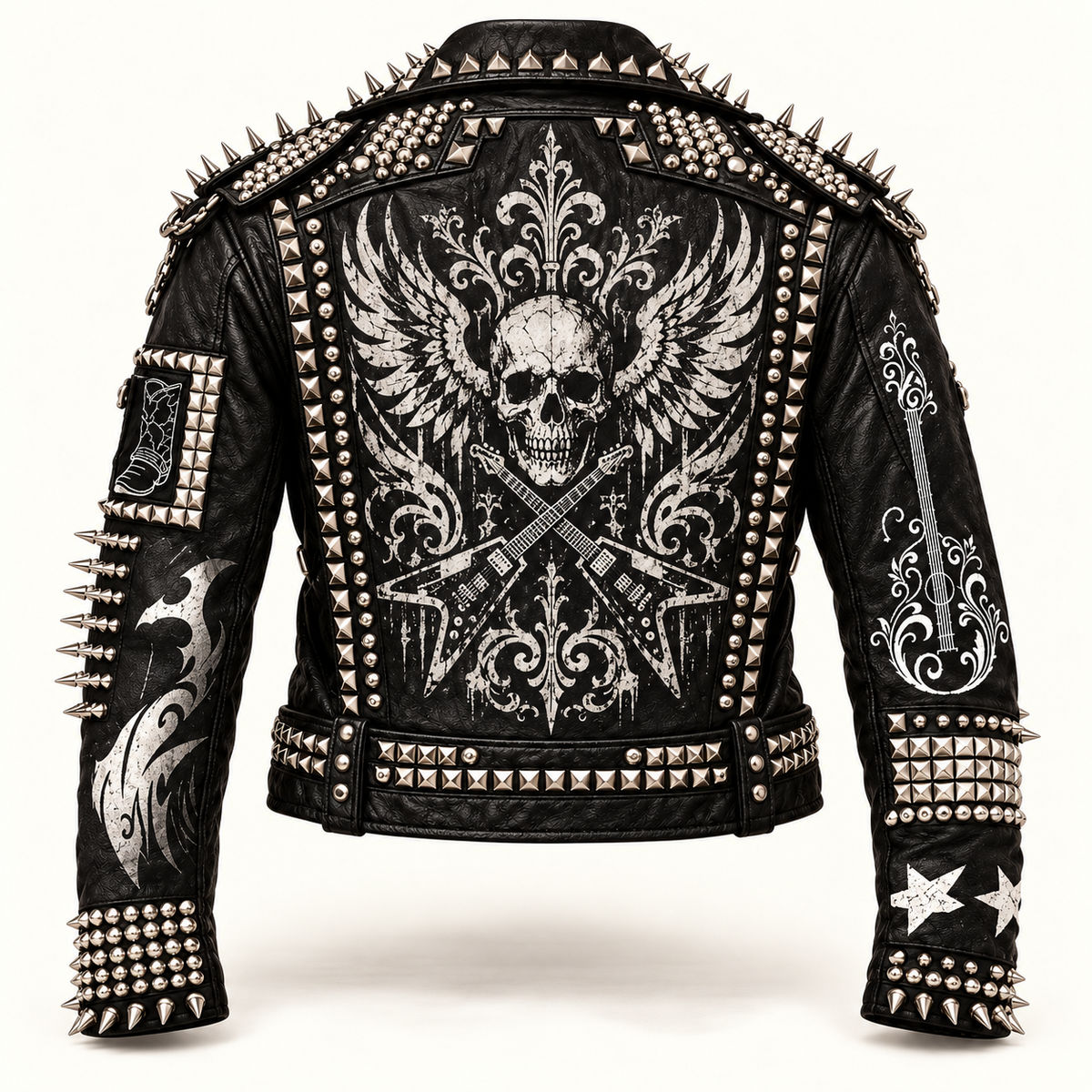 Men's Studded Black Leather Jacket, Western Steampunk Rocker Style