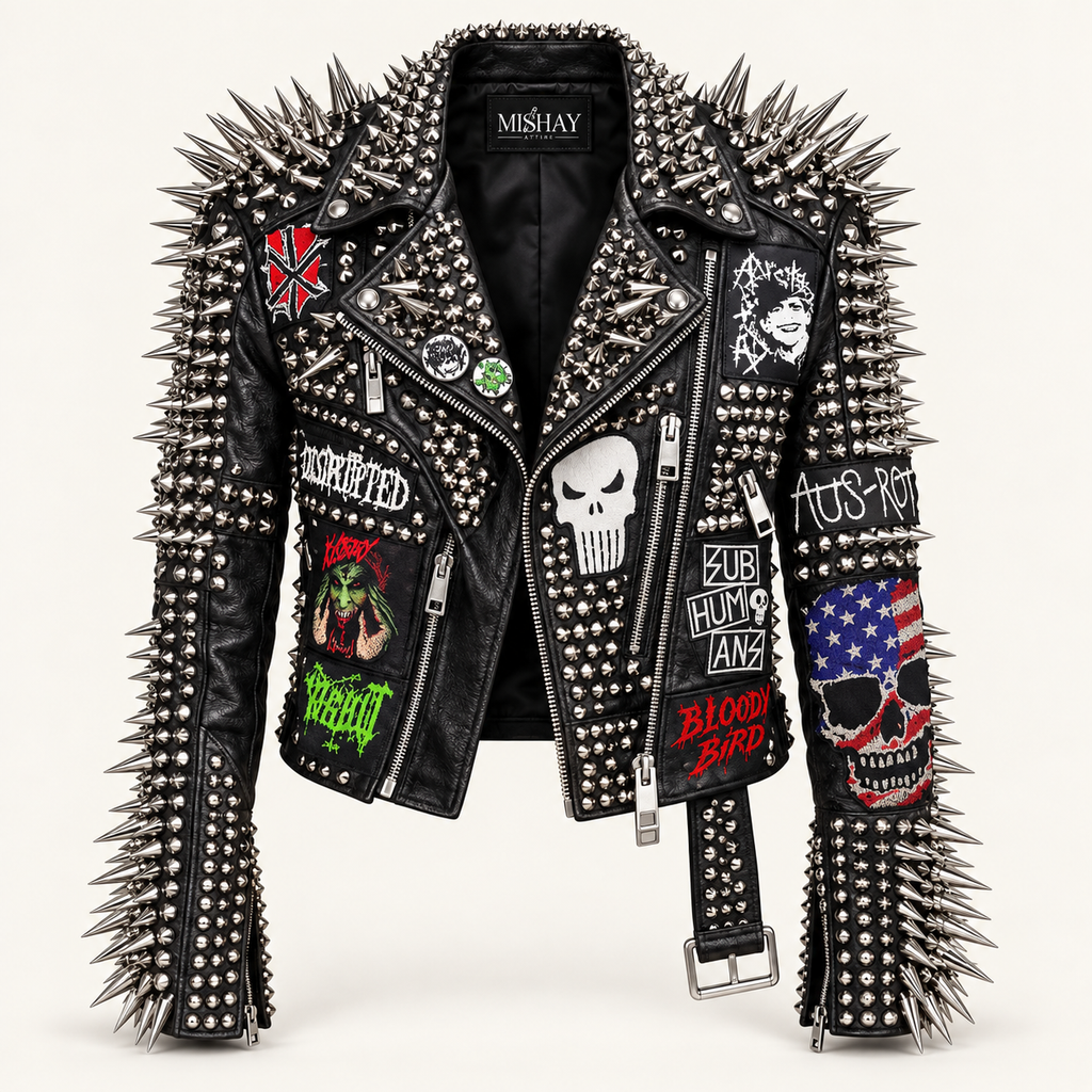 Spiked Studded Leather Jacket, Gothic Brando Moto Style