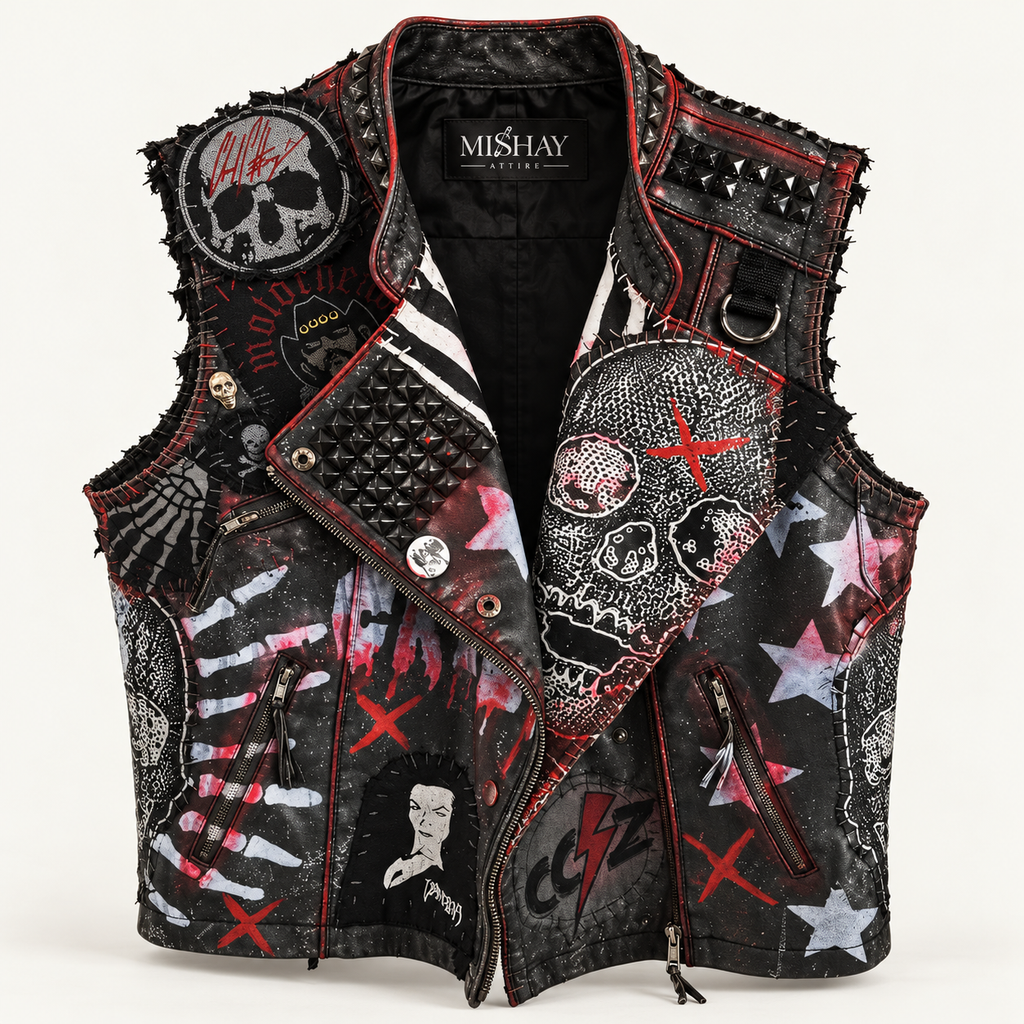 Men’s Genuine Leather Studded Punk Biker Vest – Gothic Style