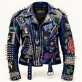 Men’s Spiked Studded Cowhide Leather Biker Jacket – Gothic Punk Style