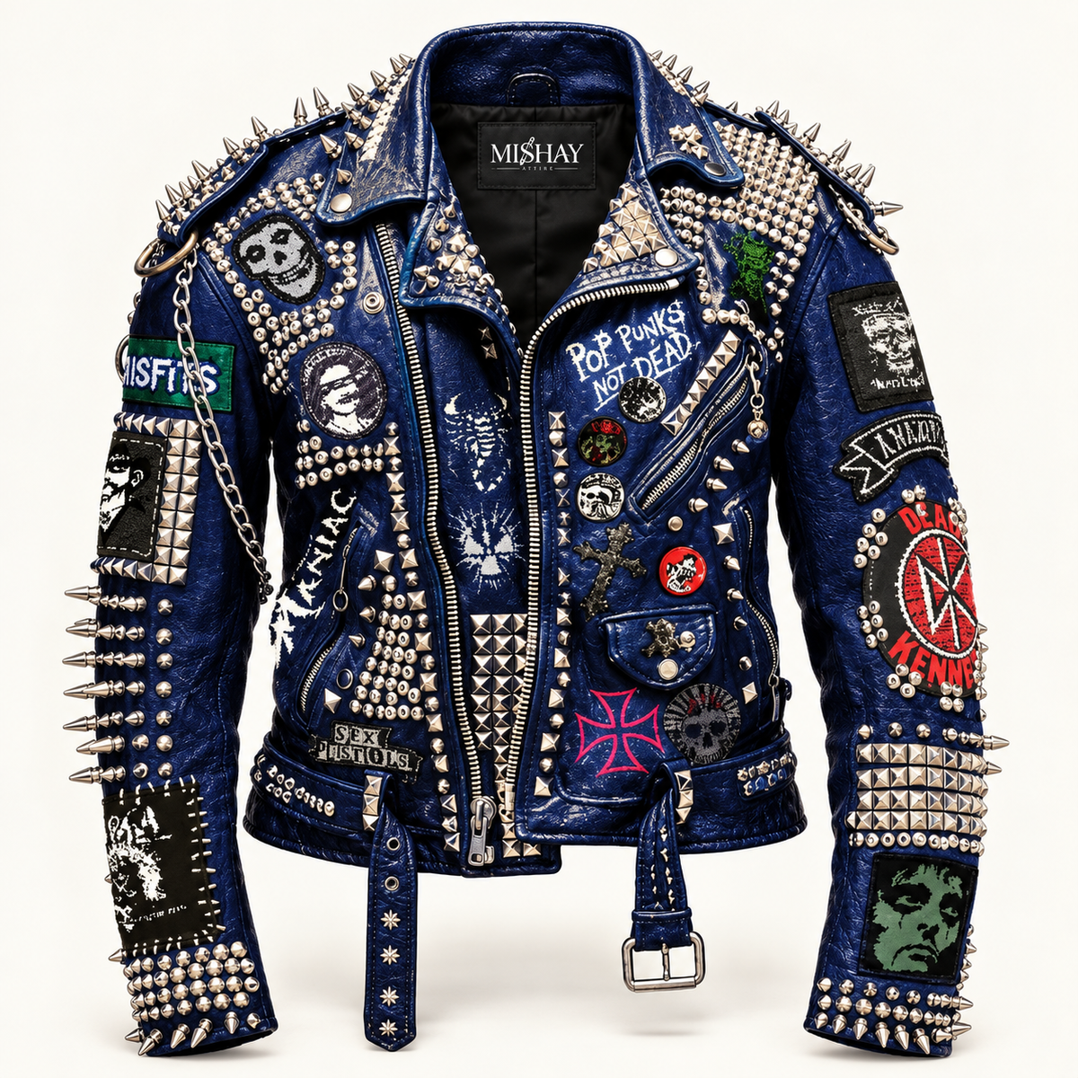 Men’s Spiked Studded Cowhide Leather Biker Jacket – Gothic Punk Style