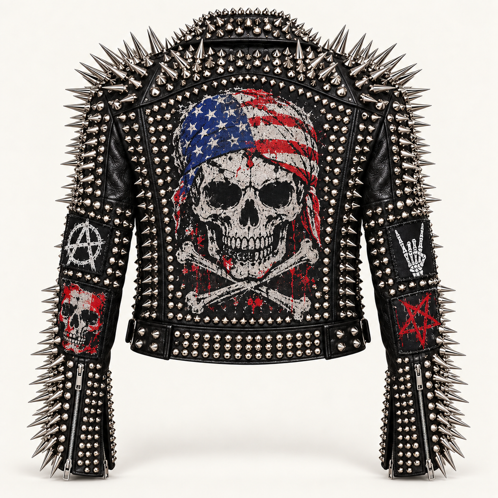 Spiked Studded Leather Jacket, Gothic Brando Moto Style