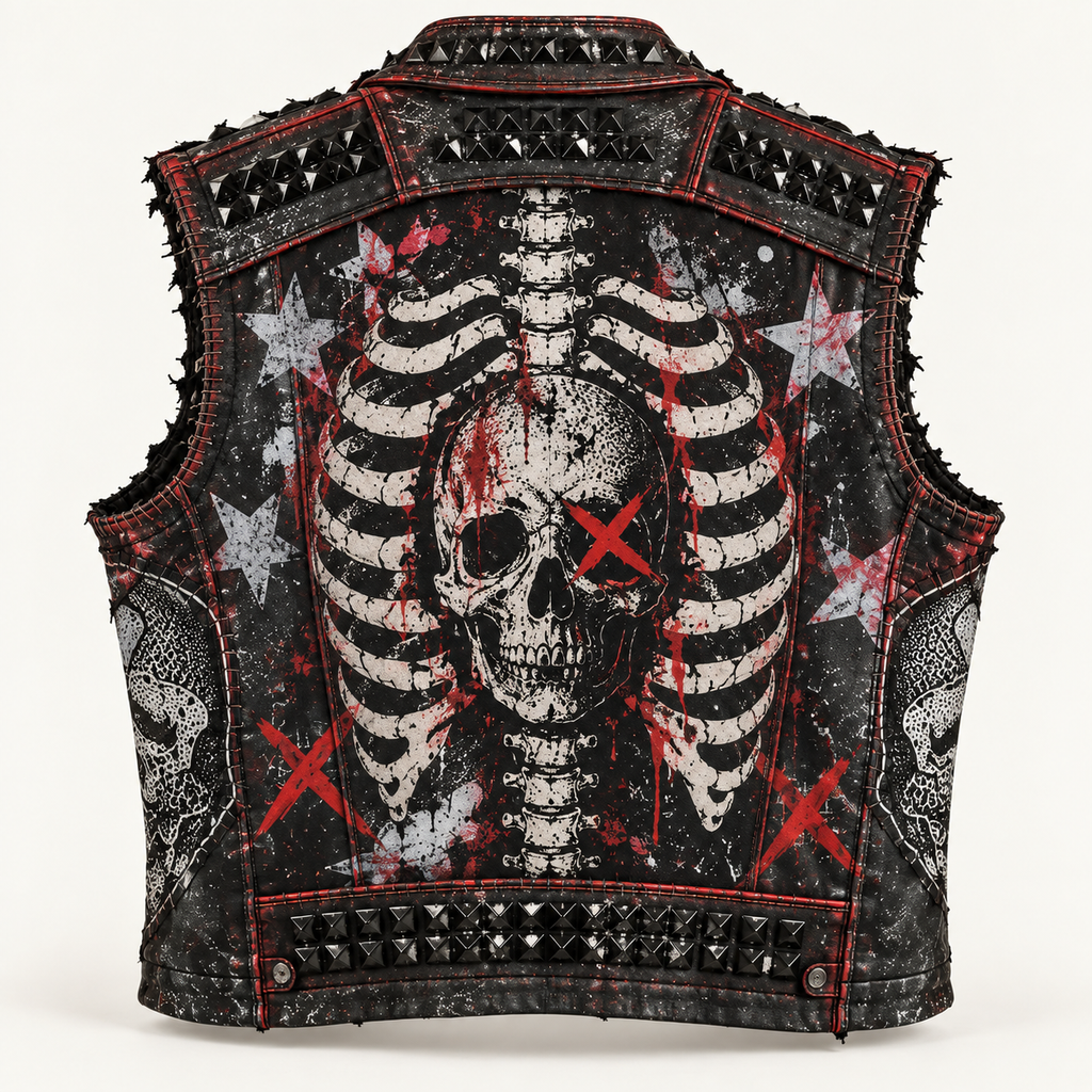 Men’s Genuine Leather Studded Punk Biker Vest – Gothic Style