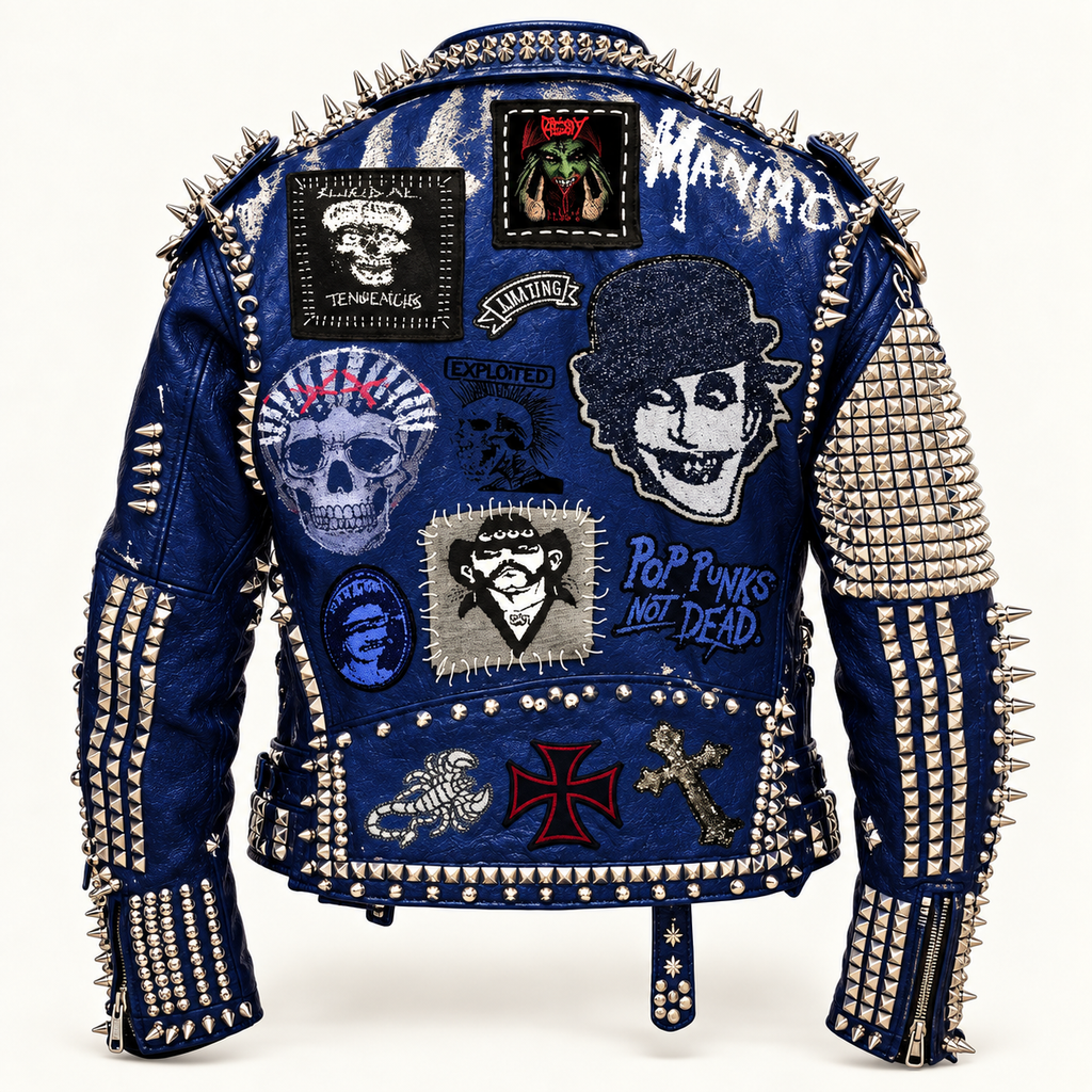 Men’s Spiked Studded Cowhide Leather Biker Jacket – Gothic Punk Style