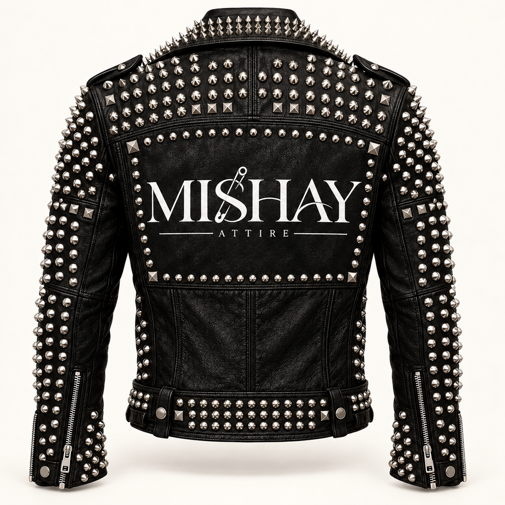 Men’s Black Heavy Studded Cowhide Punk Biker Jacket