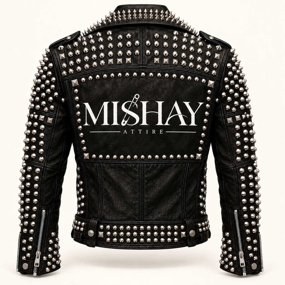 Men’s Black Heavy Studded Cowhide Punk Biker Jacket