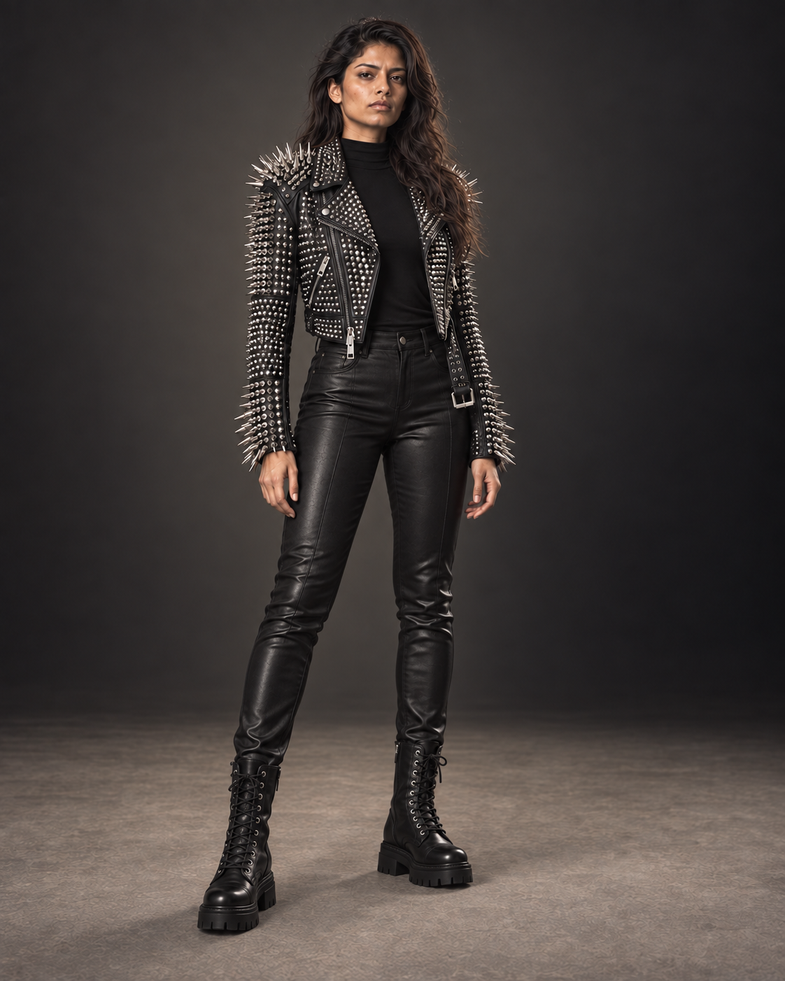 Unisex Silver Spike Studded Leather Biker Jacket – Handmade Punk Brando