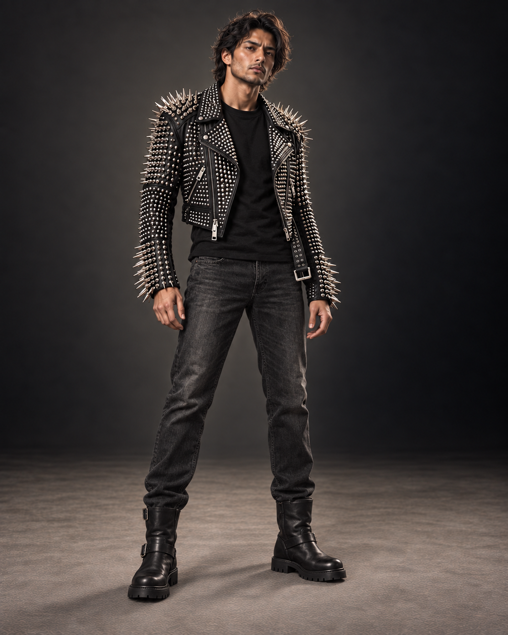 Unisex Silver Spike Studded Leather Biker Jacket – Handmade Punk Brando