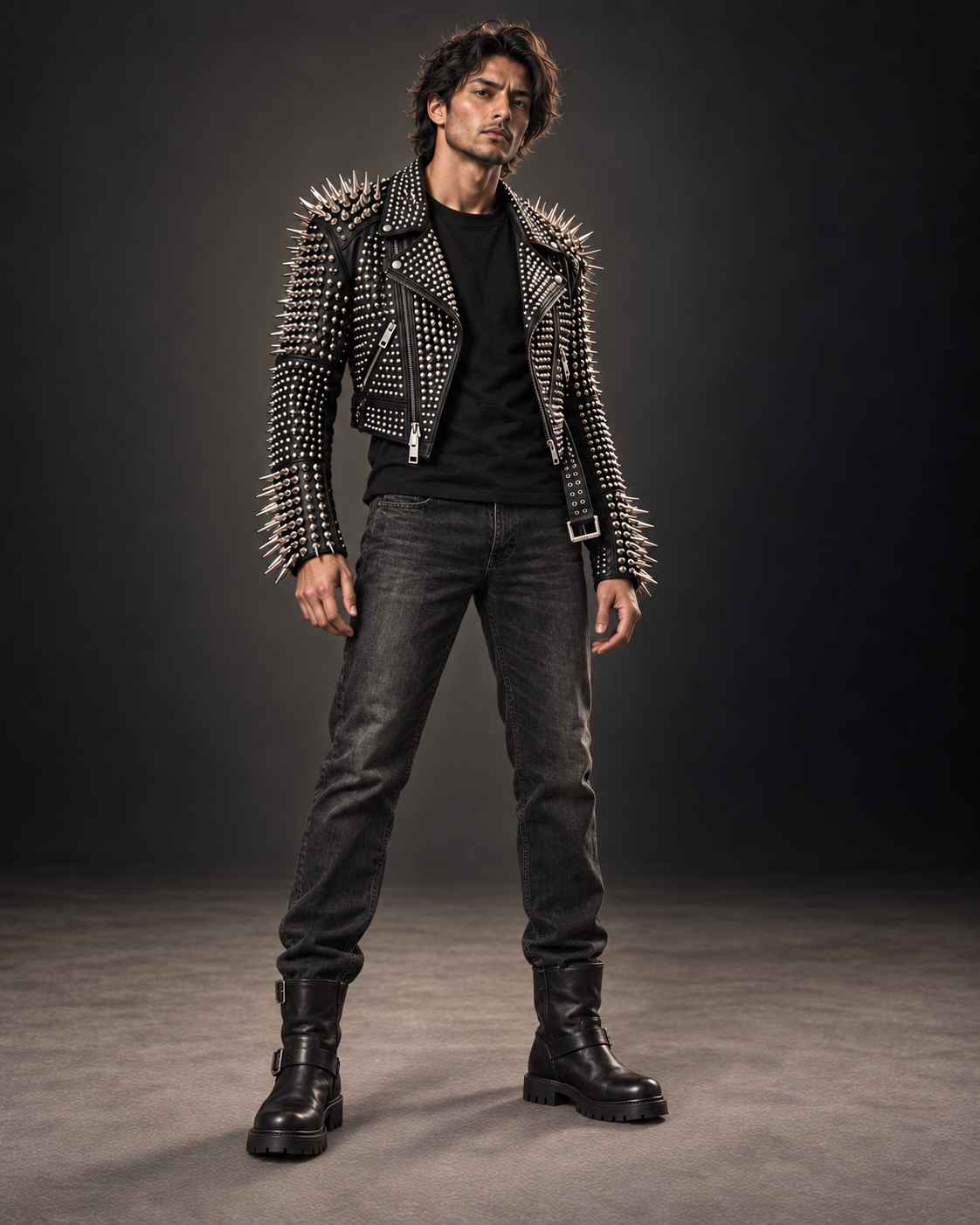 Unisex Silver Spike Studded Leather Biker Jacket – Handmade Punk Brando