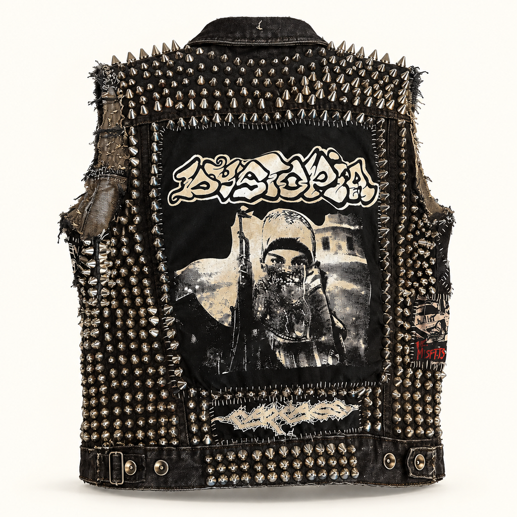 Custom Handmade Punk Rock Studded Leather Vest – Gothic Patchwork Biker Style