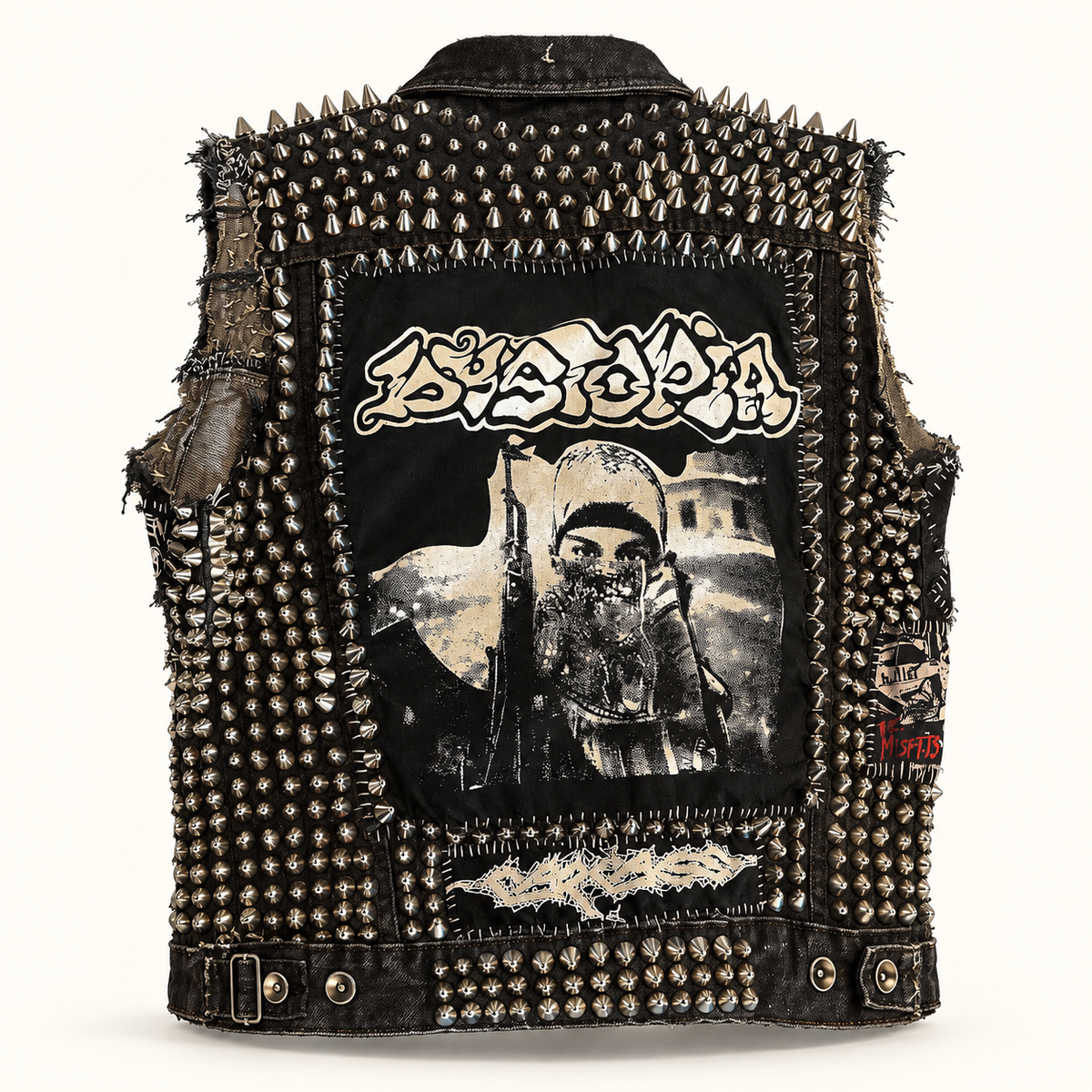 Custom Handmade Punk Rock Studded Leather Vest – Gothic Patchwork Biker Style