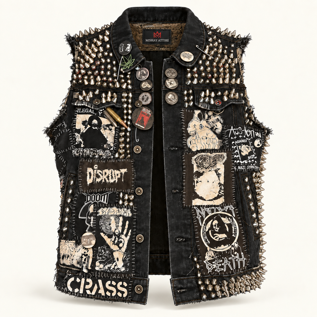 Custom Handmade Punk Rock Studded Leather Vest – Gothic Patchwork Biker Style