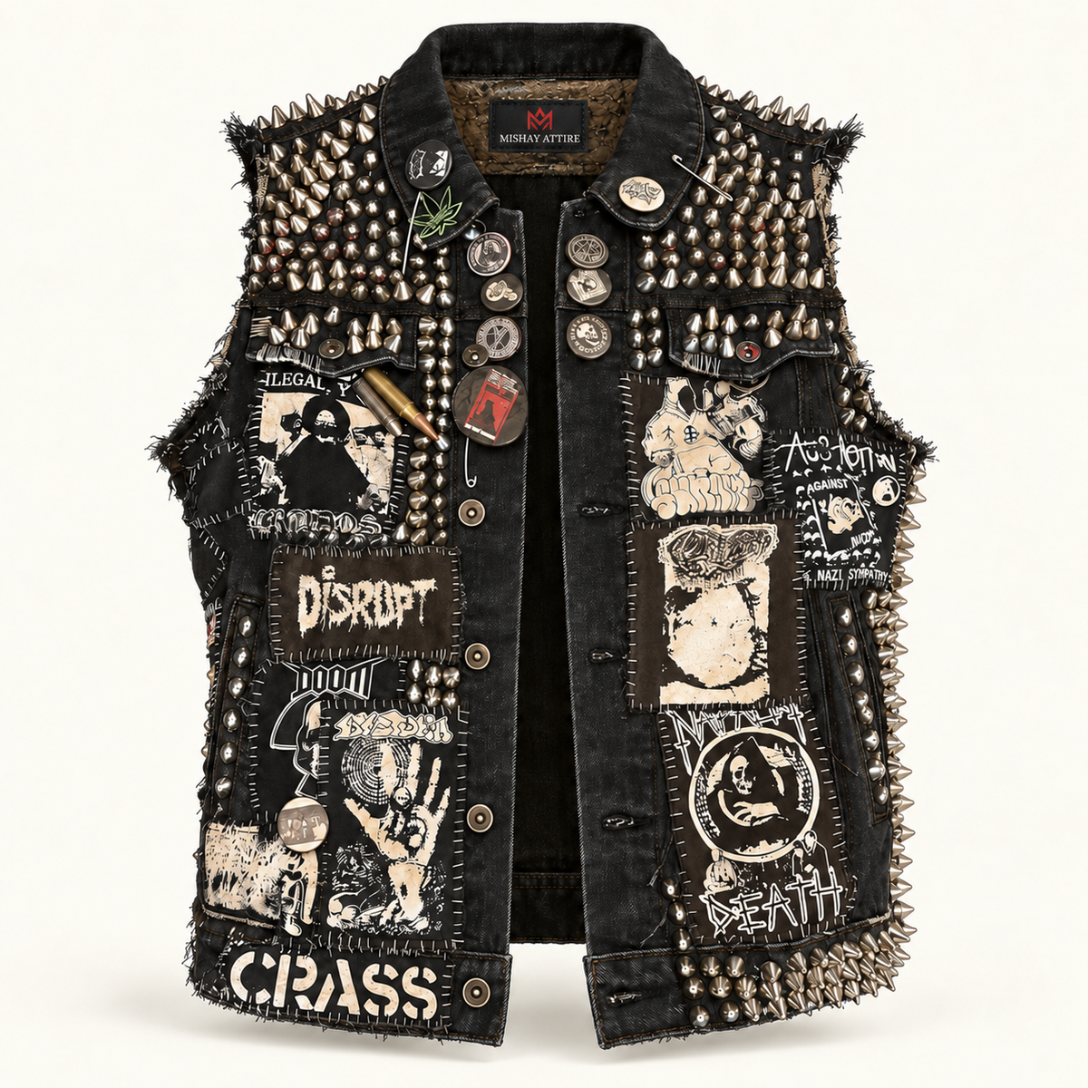 Custom Handmade Punk Rock Studded Leather Vest – Gothic Patchwork Biker Style