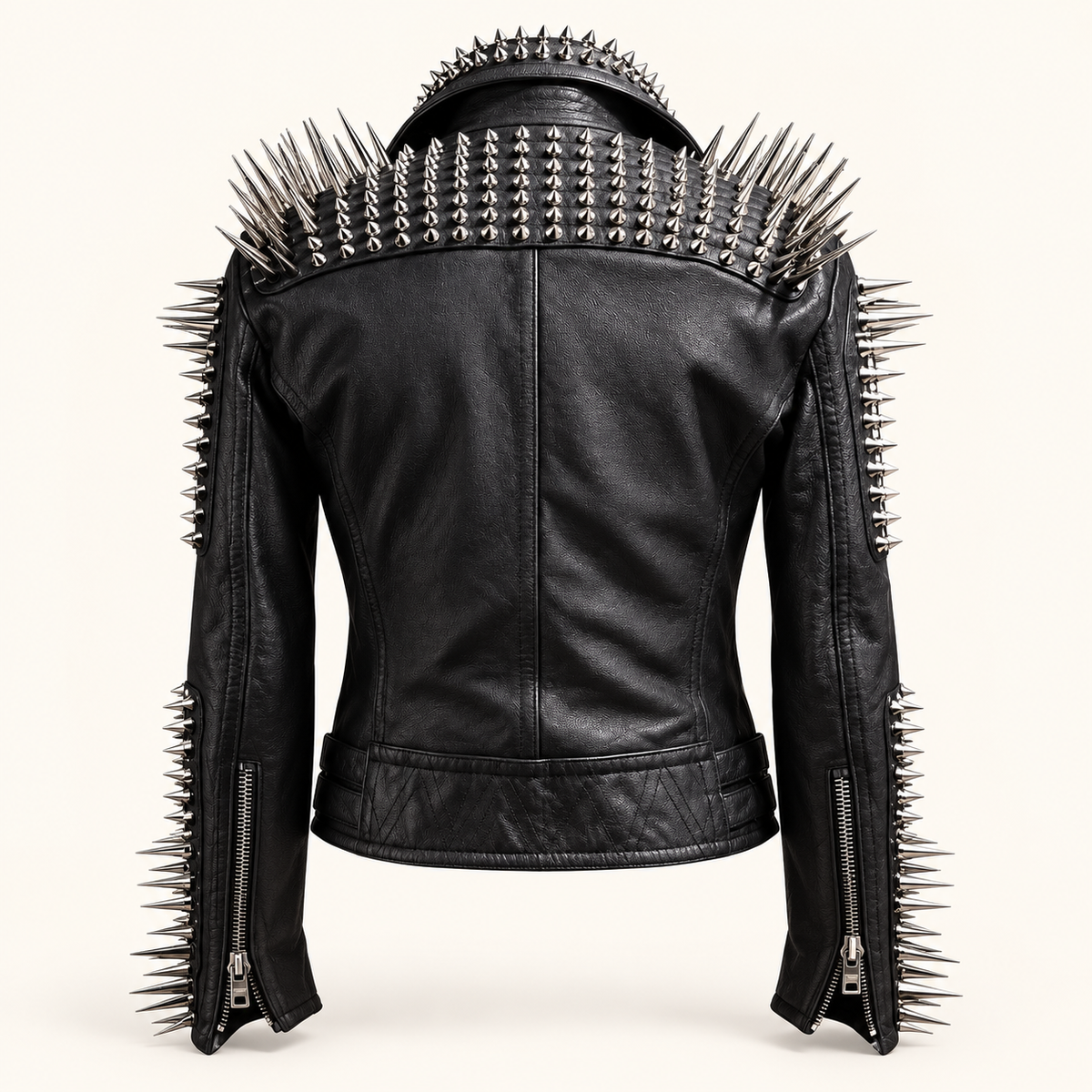 Unisex Silver Spike Studded Leather Biker Jacket – Handmade Punk Brando
