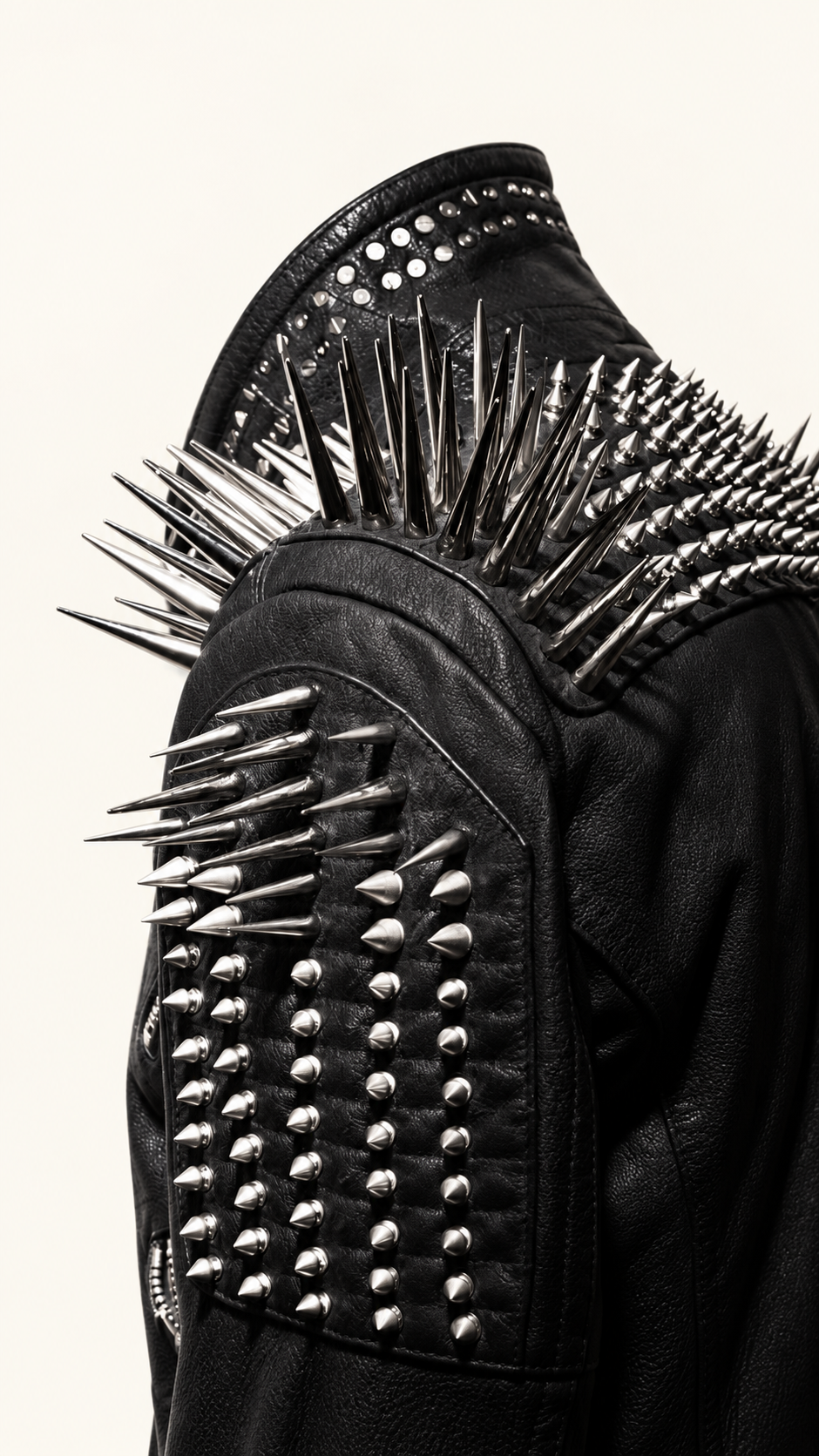 Unisex Silver Spike Studded Leather Biker Jacket – Handmade Punk Brando