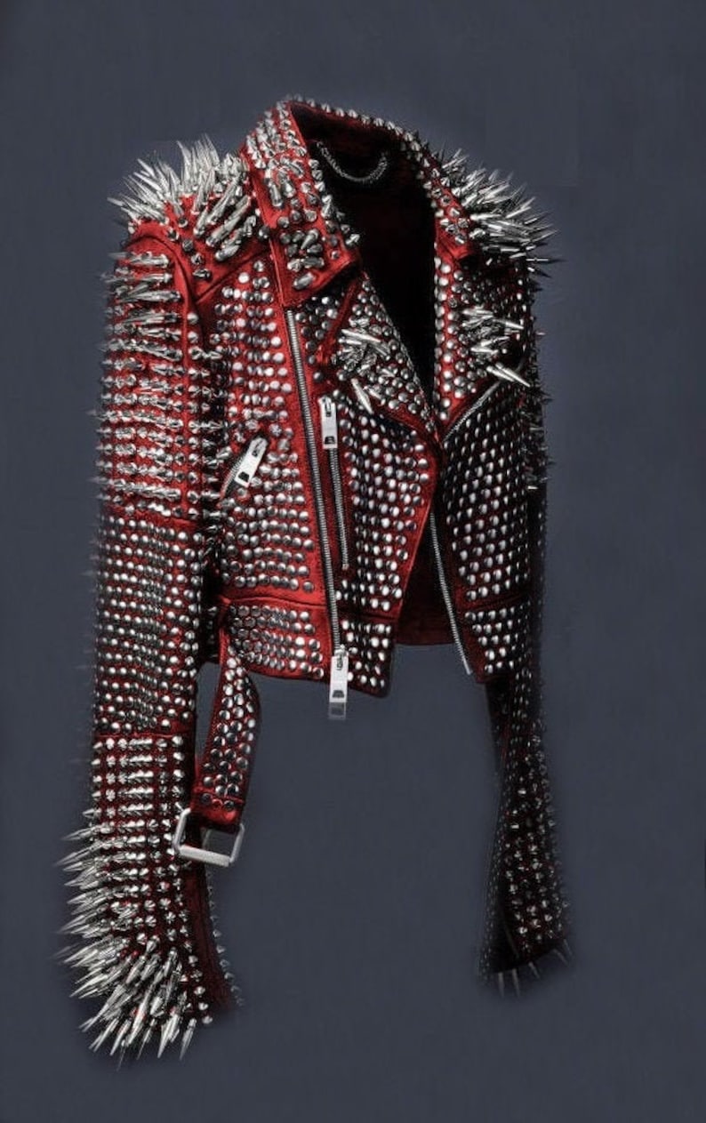 Red Voltage women's spiked cowhide jacket front